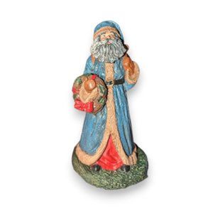 Woodland Santa Father Christmas Green Robe Ceramic Figurine Winter Holiday Decor